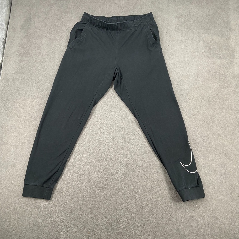 Nike Dri Fit Jogger Pants Mens Medium Black Cotton Mid Rise Tapered Leg Training